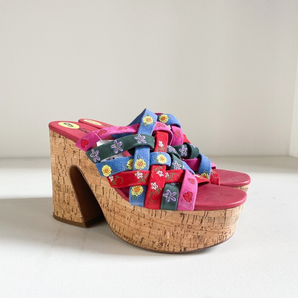 Free People Lisbon Platform Mules Strappy Colourful Suede 39 - Picture 6 of 11